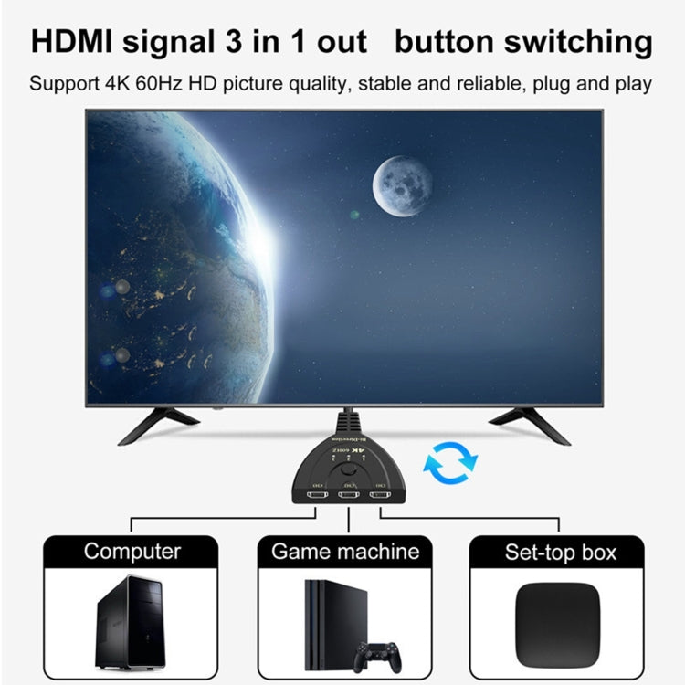 3 x 1 4K 60Hz HDMI Bi-Direction Switcher with Pigtail HDMI Cable, Bi-Direction