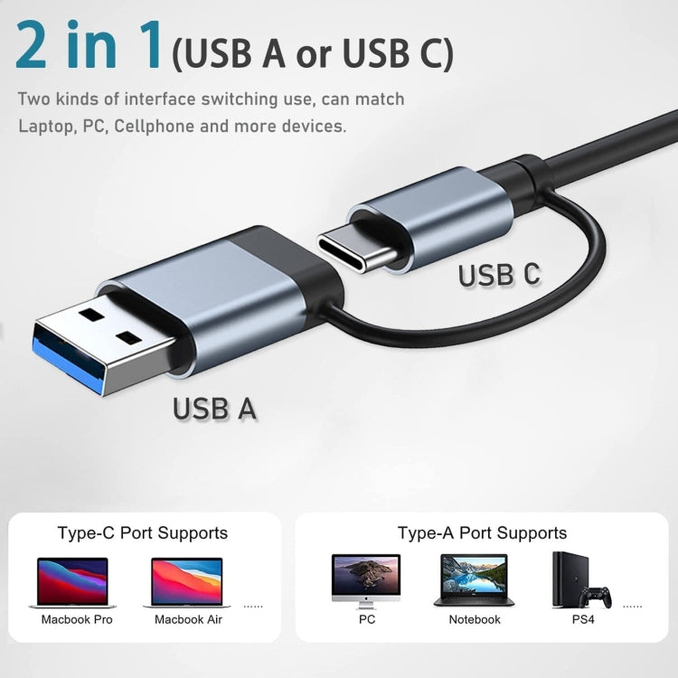 BYL-2207TU 2 in 1 USB + Type-C to RJ45 Docking Station HUB Adapter, BYL-2207TU