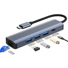 Load image into Gallery viewer, BYL-2302 5 in 1 USB-C / Type-C to USB Multifunctional Docking Station HUB Adapter with 1000M Network Port, BYL-2302