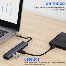 Load image into Gallery viewer, BYL-2210 6 in 1 USB-C / Type-C to USB Multifunctional Docking Station HUB Adapter with 1000M Network Port, BYL-2210
