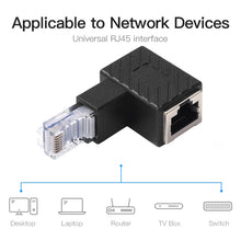 Load image into Gallery viewer, RJ45 Male to Female Converter 90 Degrees Extension Adapter for Cat5 Cat6 LAN Ethernet Network Cable, 90 Degrees Up