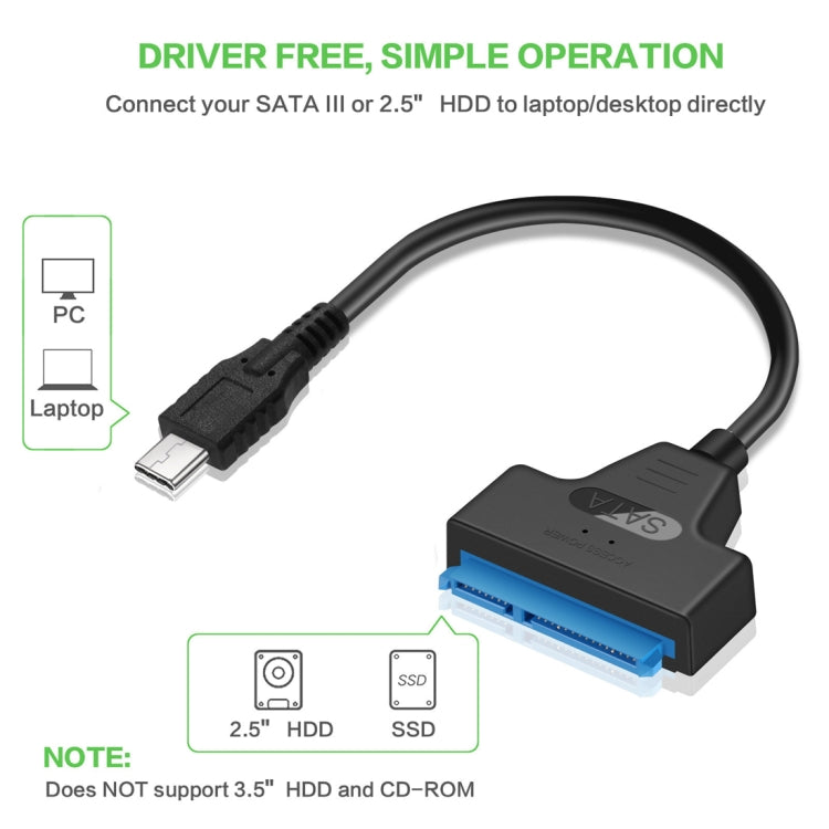 USB-C / Type-C 3.1 Male to SATA (15 Pin + 7 Pin) HDD Data Converter Cable, Length: 20cm, Type-C to SATA