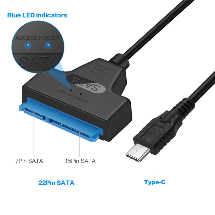USB-C / Type-C 3.1 Male to SATA (15 Pin + 7 Pin) HDD Data Converter Cable, Length: 20cm, Type-C to SATA