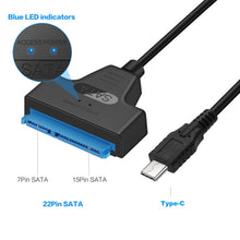 Load image into Gallery viewer, USB-C / Type-C 3.1 Male to SATA (15 Pin + 7 Pin) HDD Data Converter Cable, Length: 20cm, Type-C to SATA