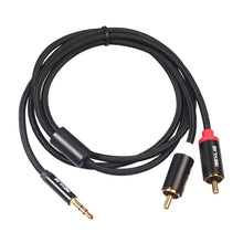 Load image into Gallery viewer, REXLIS 3635 3.5mm Male to Dual RCA Gold-plated Plug Black Cotton Braided Audio Cable for RCA Input Interface Active Speaker, Length: 1m, Length: 1m