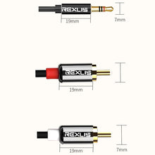 Load image into Gallery viewer, REXLIS 3635 3.5mm Male to Dual RCA Gold-plated Plug Black Cotton Braided Audio Cable for RCA Input Interface Active Speaker, Length: 1m, Length: 1m