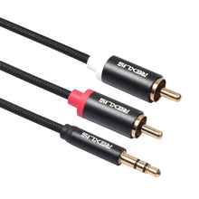 Load image into Gallery viewer, REXLIS 3635 3.5mm Male to Dual RCA Gold-plated Plug Black Cotton Braided Audio Cable for RCA Input Interface Active Speaker, Length: 1.8m, Length: 1.8m