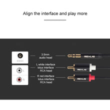 Load image into Gallery viewer, REXLIS 3635 3.5mm Male to Dual RCA Gold-plated Plug Black Cotton Braided Audio Cable for RCA Input Interface Active Speaker, Length: 1.8m, Length: 1.8m