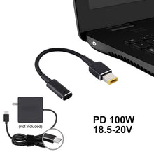 Load image into Gallery viewer, PD 100W 18.5-20V Square Plug to USB-C / Type-C Adapter Nylon Braid Cable for Lenovo Laptop