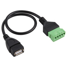 Load image into Gallery viewer, USB Female Plug to 5 Pin Pluggable Terminals Solder-free USB Connector Solderless Connection Adapter Cable, Length: 30cm, USB Female