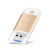 Load image into Gallery viewer, Richwell 3 in 1 128G Type-C + 8 Pin + USB 3.0 Metal Double Cover Push-pull Flash Disk with OTG Function