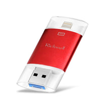 Load image into Gallery viewer, Richwell 3 in 1 128G Type-C + 8 Pin + USB 3.0 Metal Double Cover Push-pull Flash Disk with OTG Function