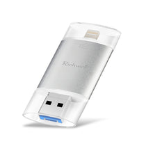 Load image into Gallery viewer, Richwell 3 in 1 128G Type-C + 8 Pin + USB 3.0 Metal Double Cover Push-pull Flash Disk with OTG Function