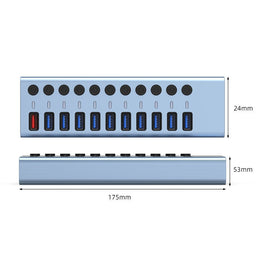 11 in 1 USB 3.0 HUB Splitter with Independent Switch & 12V 4A Power Supply, 11 USB 3.0