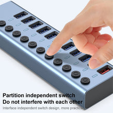 Load image into Gallery viewer, 11 in 1 USB 3.0 HUB Splitter with Independent Switch &amp; 12V 4A Power Supply, 11 USB 3.0
