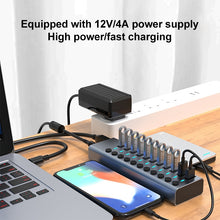Load image into Gallery viewer, 11 in 1 USB 3.0 HUB Splitter with Independent Switch &amp; 12V 4A Power Supply, 11 USB 3.0