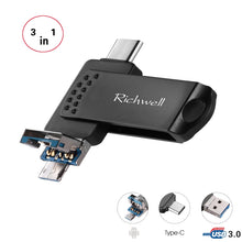 Load image into Gallery viewer, Richwell 3 in 1 16G Type-C + Micro USB + USB 3.0 Metal Flash Disk with OTG Function