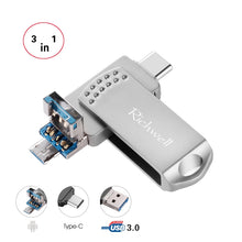 Load image into Gallery viewer, Richwell 3 in 1 32G Type-C + Micro USB + USB 3.0 Metal Flash Disk with OTG Function