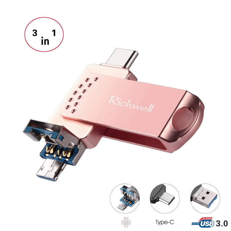 Richwell 3 in 1 128G Type-C + Micro USB + USB 3.0 Metal Flash Disk with OTG Function