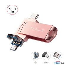 Load image into Gallery viewer, Richwell 3 in 1 128G Type-C + Micro USB + USB 3.0 Metal Flash Disk with OTG Function