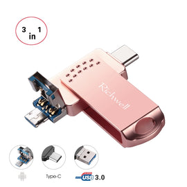 Richwell 3 in 1 128G Type-C + Micro USB + USB 3.0 Metal Flash Disk with OTG Function