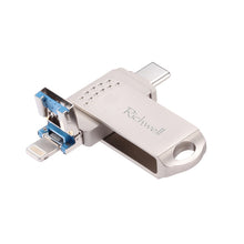 Load image into Gallery viewer, Richwell 16G Type-C + 8 Pin + USB 3.0 Metal Push-pull Flash Disk with OTG Function