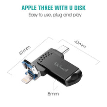Load image into Gallery viewer, Richwell 128G Type-C + 8 Pin + USB 3.0 Metal Flash Disk with OTG Function