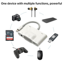 Load image into Gallery viewer, NK-1042 6 in 1 8 Pin Male to Dual USB + Dual SD Card + 3.5mm Audio Interface + 8 Pin Charging Interface Female Port Camera Adapter