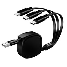 Load image into Gallery viewer, 1.2m 3.5A Max 3 in 1 USB to USB-C / Type-C + 8Pin + Micro USB Retractable Charging Cable