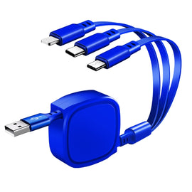 1.2m 3.5A Max 3 in 1 USB to USB-C / Type-C + 8Pin + Micro USB Retractable Charging Cable