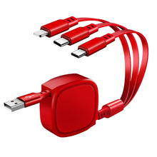 Load image into Gallery viewer, 1.2m 3.5A Max 3 in 1 USB to USB-C / Type-C + 8Pin + Micro USB Retractable Charging Cable