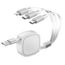 Load image into Gallery viewer, 1.2m 3.5A Max 3 in 1 USB to USB-C / Type-C + 8Pin + Micro USB Retractable Charging Cable