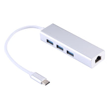 Load image into Gallery viewer, Aluminum Shell 3 USB3.0 Ports HUB + USB-C / Type-C Gigabit Ethernet Adapter, USB Type-C 1000Mbps