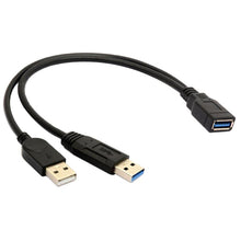 Load image into Gallery viewer, 2 in 1 USB 3.0 Female to USB 2.0 + USB 3.0 Male Cable for Computer / Laptop, Length: 29cm, USB 3.0 AF to USB 2.0 AM + USB 3.0 AM