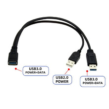Load image into Gallery viewer, 2 in 1 USB 3.0 Female to USB 2.0 + USB 3.0 Male Cable for Computer / Laptop, Length: 29cm, USB 3.0 AF to USB 2.0 AM + USB 3.0 AM