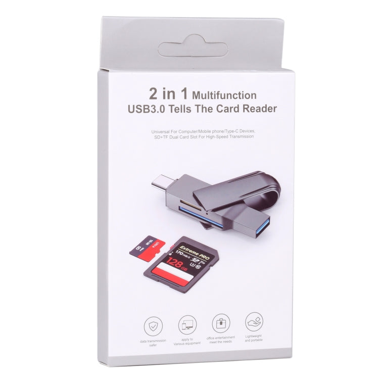 2 In 1 Multifunction USB-C / Type-C to USB 3.0 Card Reader, Type-C to USB 3.0