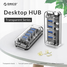 Load image into Gallery viewer, ORICO F4U 4 x USB 3.0 Ports 5Gbps Fast Transmission Desktop HUB with Blue LED Indicator Light, 4 Ports