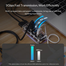 Load image into Gallery viewer, ORICO F4U 4 x USB 3.0 Ports 5Gbps Fast Transmission Desktop HUB with Blue LED Indicator Light, 4 Ports