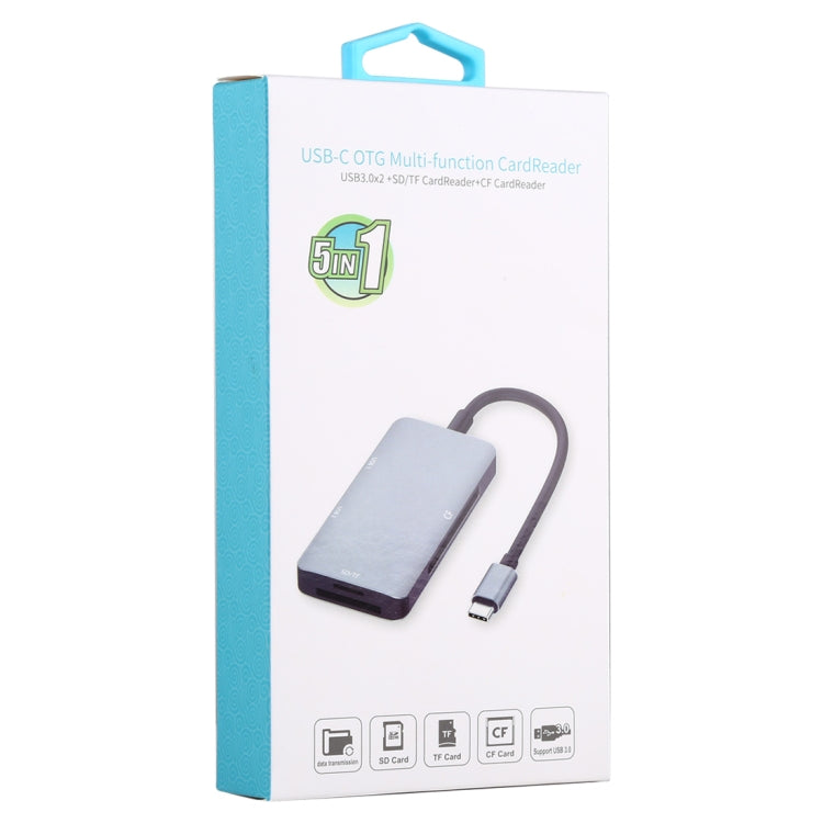 5 In 1 Dual USB 3.0 + CF + TF + SD Multi-function USB-C OTG Card Reader, 5 In 1 USB-C OTG