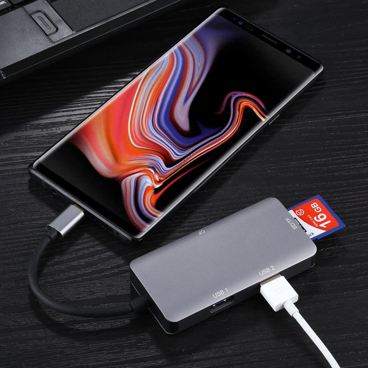 5 In 1 Dual USB 3.0 + CF + TF + SD Multi-function USB-C OTG Card Reader, 5 In 1 USB-C OTG