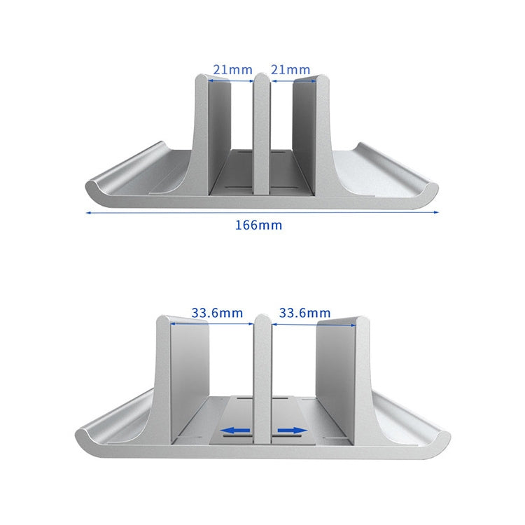 Universal Portable Aluminum Alloy Double Slot Width Adjustable Laptop Vertical Storage Stand Base, Double Slot Black, Double Slot Silver