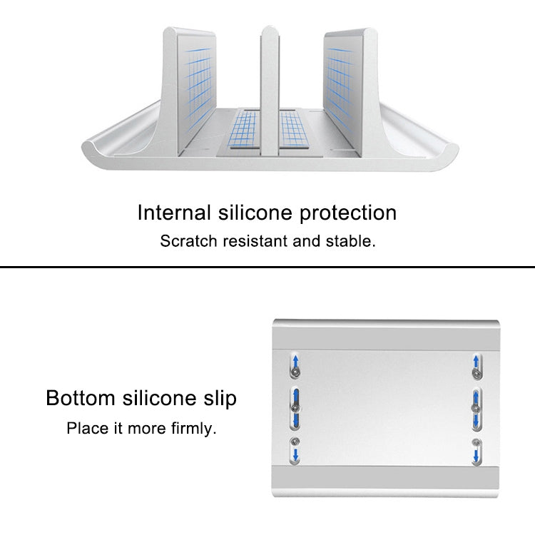 Universal Portable Aluminum Alloy Double Slot Width Adjustable Laptop Vertical Storage Stand Base, Double Slot Black, Double Slot Silver