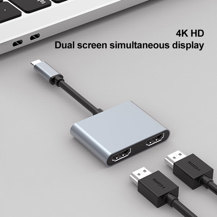 2 in 1 USB-C / Type-C to 2 x HDTV Ports HUB Adapter, 2 in 1