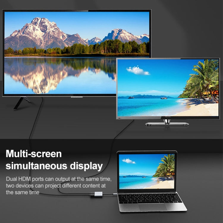 2 in 1 USB-C / Type-C to 2 x HDTV Ports HUB Adapter, 2 in 1
