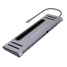 Load image into Gallery viewer, Onten 9199 12 in 1 USB-C / Type-C to USB-C / Type-C + TF / SD Card Slot + RJ45 + 3.5mm Audio + PD USB-C / Type-C Charging + 2 HDMI + 4 USB 3.0 Ports Multifunctional HUB Converter Docking Station, 9199