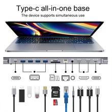 Load image into Gallery viewer, Onten 9199 12 in 1 USB-C / Type-C to USB-C / Type-C + TF / SD Card Slot + RJ45 + 3.5mm Audio + PD USB-C / Type-C Charging + 2 HDMI + 4 USB 3.0 Ports Multifunctional HUB Converter Docking Station, 9199
