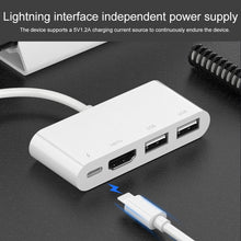 Load image into Gallery viewer, 75216 4 in 1 8 Pin to HDMI + 8 Pin Charging + 2 USB Ports HD Video Converter, 75216