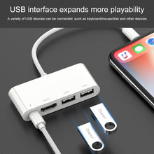 Load image into Gallery viewer, 75216 4 in 1 8 Pin to HDMI + 8 Pin Charging + 2 USB Ports HD Video Converter, 75216