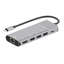 Load image into Gallery viewer, 79591 6 in 1 8 Pin to RJ45 + HDMI + 8 Pin Charging + 3 USB 2.0 Ports Multifunctional HUB Converter Docking Station, 79591