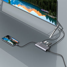 Load image into Gallery viewer, 79591 6 in 1 8 Pin to RJ45 + HDMI + 8 Pin Charging + 3 USB 2.0 Ports Multifunctional HUB Converter Docking Station, 79591